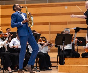 Saxophonist Steven Banks performs Joan Tower’s Love Returns, conducted by Leonard Slatkin | Credit: Blake Nelson