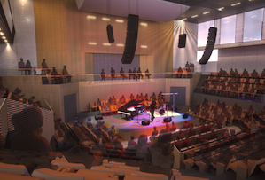 Rendering of Miner Auditorium, showing just a segment of the hall 