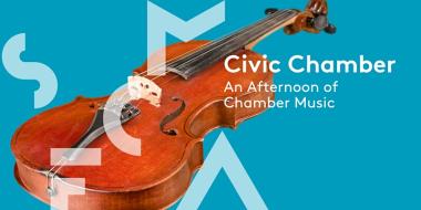 teal banner with a picture of a violin