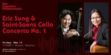 soloist Eric Sung and conductor Jessica Bejarano 