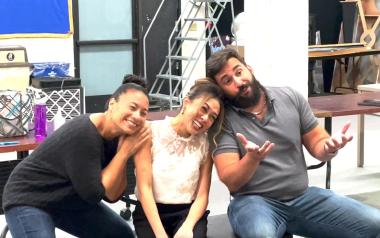 (Left to right) Linda Meeng as Rose, Marah Sotelo as Louise, and Will Giammona as Herbie shown in rehearsals for GYPSY IN CONCERT. Photo courtesy of 42nd Street Moon. 