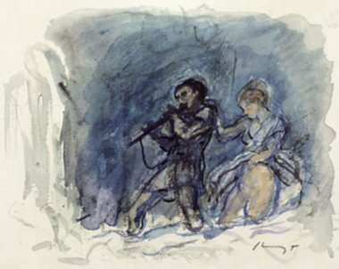 Tamino and Pamina in Mozart's Magic Flute; watercolor by Max Selvogt