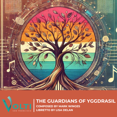 Colorful representation of the tree of life, with music notes floating out of it. 