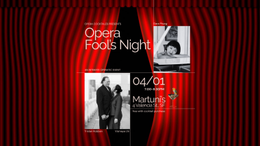 opening theater curtains with photos of the performers and the date/time/location