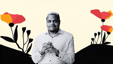James Parrish Smith surrounded by painted flowers