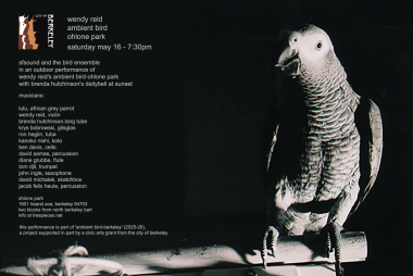 Wendy Reid's Ambient Bird - Ohlone Park with sfSOUND & Bird Ensemble, 1601 Hearst Ave, Berkeley Saturday 5/16 - 7:30pm