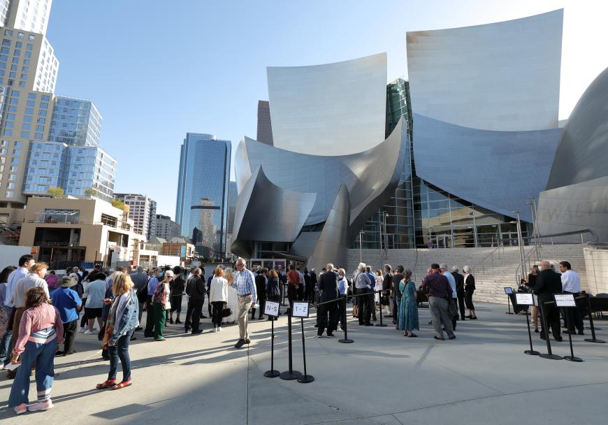 Crowd outside at Disney Hall