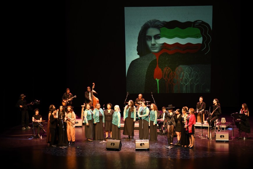 Performers participate in a group song at Let Her Sing 2023