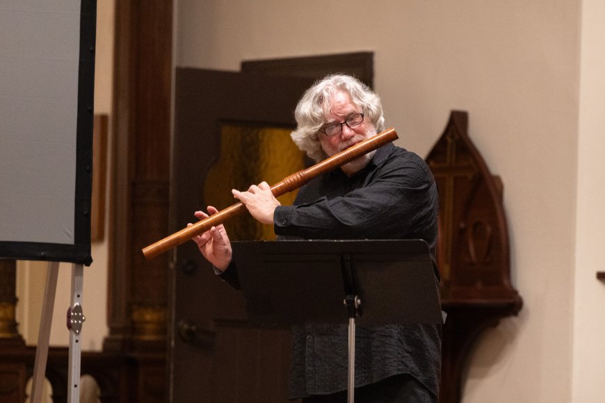 Norbert Rodenkirchen playing a medieval transverse flute | Credit: Daniel Cullen