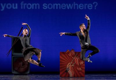 Smuin artists Tessa Barbour and John Speed Orr are airborne in Val Caniparoli's "Confessions," part of the Dance Series 2: P.S. Forever Smuin program touring the Bay Area April 29-May 28, 2022.