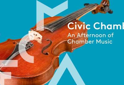 teal banner with a picture of a violin