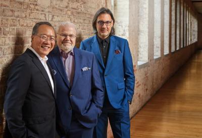 Emanuel Ax, Leonidas Kavakos, and Yo-Yo Ma perform Wednesday, January 25, 2023 in Zellerbach Hall. (credit: Nigel Parry)