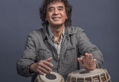 Zakir Hussain and the Masters of Percussion perform Saturday, March 11, 2023 in Zellerbach Hall. Pictured: Zakir Hussain (credit: Paul Joseph)