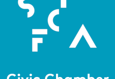 A teal banner with the SFCMA logo and "Civic Chamber" in white text.