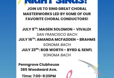 Join us for a night of singing with fellow choral music lovers led by Sonoma Bach’s Bob Worth!