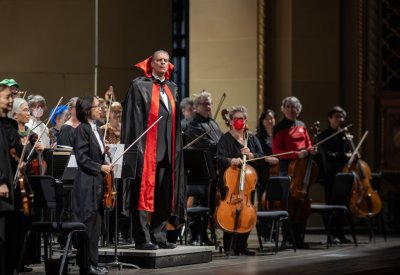 Photo courtesy of conductor Peter Jaffe as Dracula and Symphony San Jose.