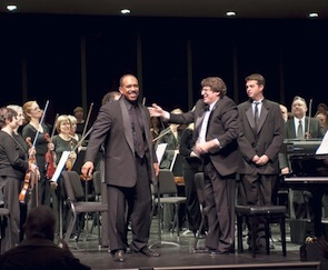 Maestro Asher Raboy, with pianist Leon Bates, left, conducts his final concert as music director of the Napa Valley Symphony on May 16, 2010. Maestro Asher Raboy, shown above on stage with pianist Leon Bates, left, conducts his final concert as music director of the Napa Valley Symphony on May 16, 2010.